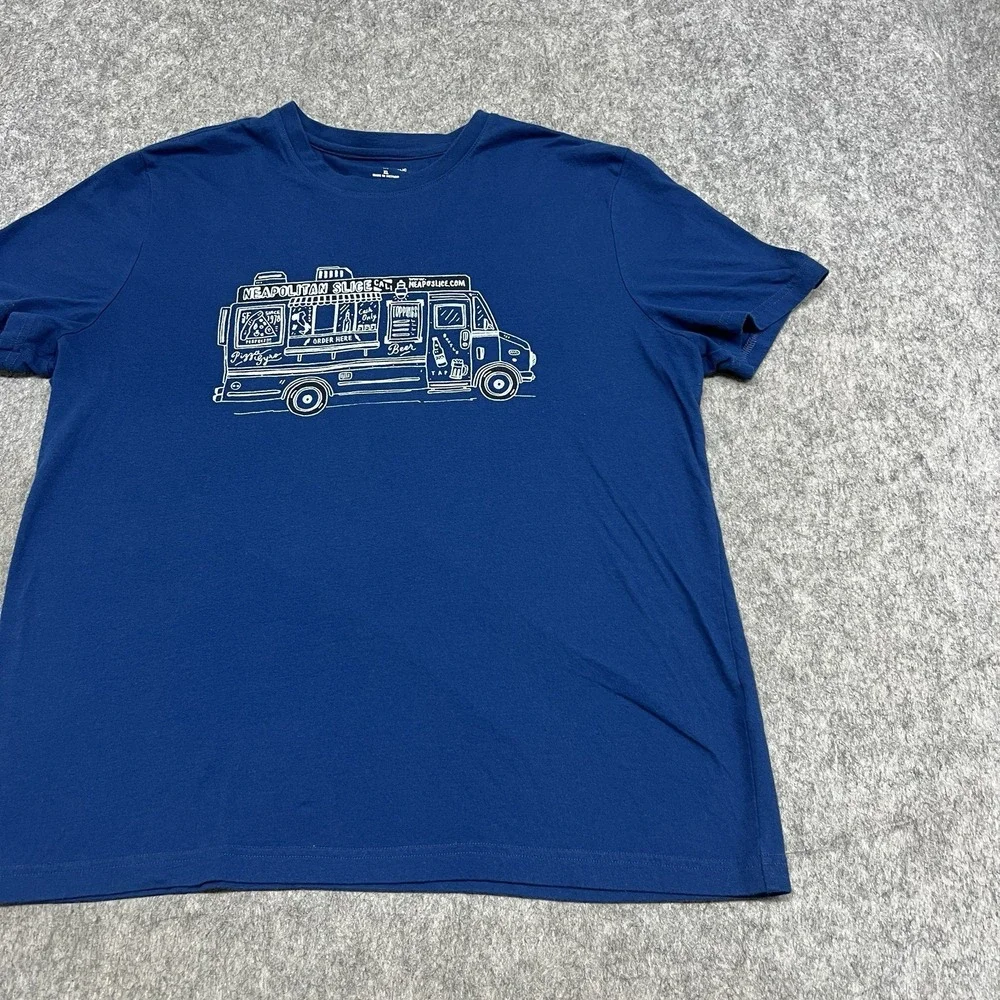 Banana Republic Shirt Mens XL Blue Crew Neck Neapolitan Slice Pizza Casual Tee‎